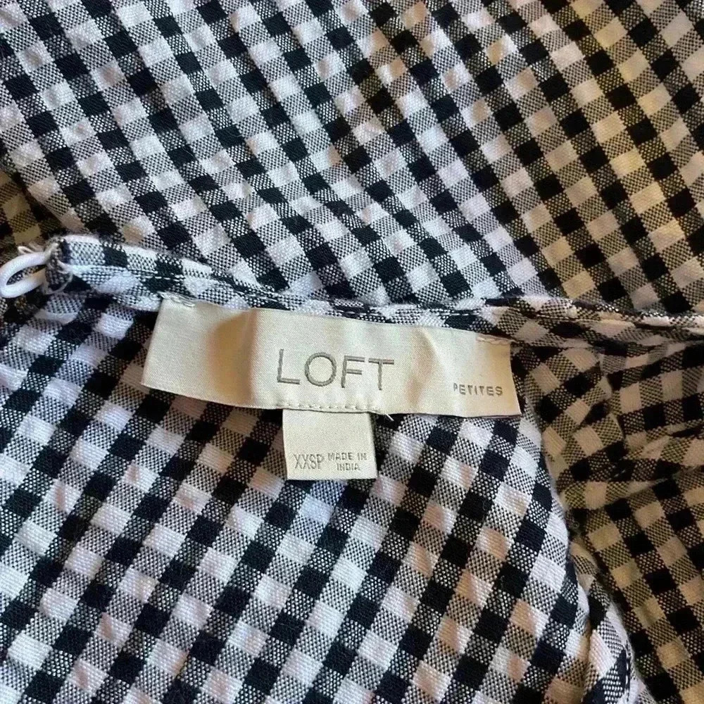 Loft Black & White Gingham Crossover Open Back Pocket Midi Dress in XXSP - Picture 5 of 9